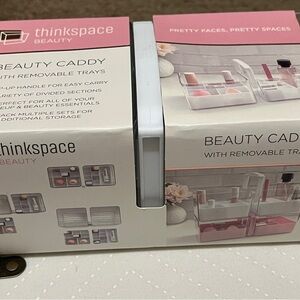 Makeup Organizer with Removable Trays - Pink and White